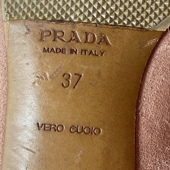 PRADA pale rose SUEDE kitten heel loafers squared toe W bow, 1.5” pumps 37 VGUC - Picture 11 of 16